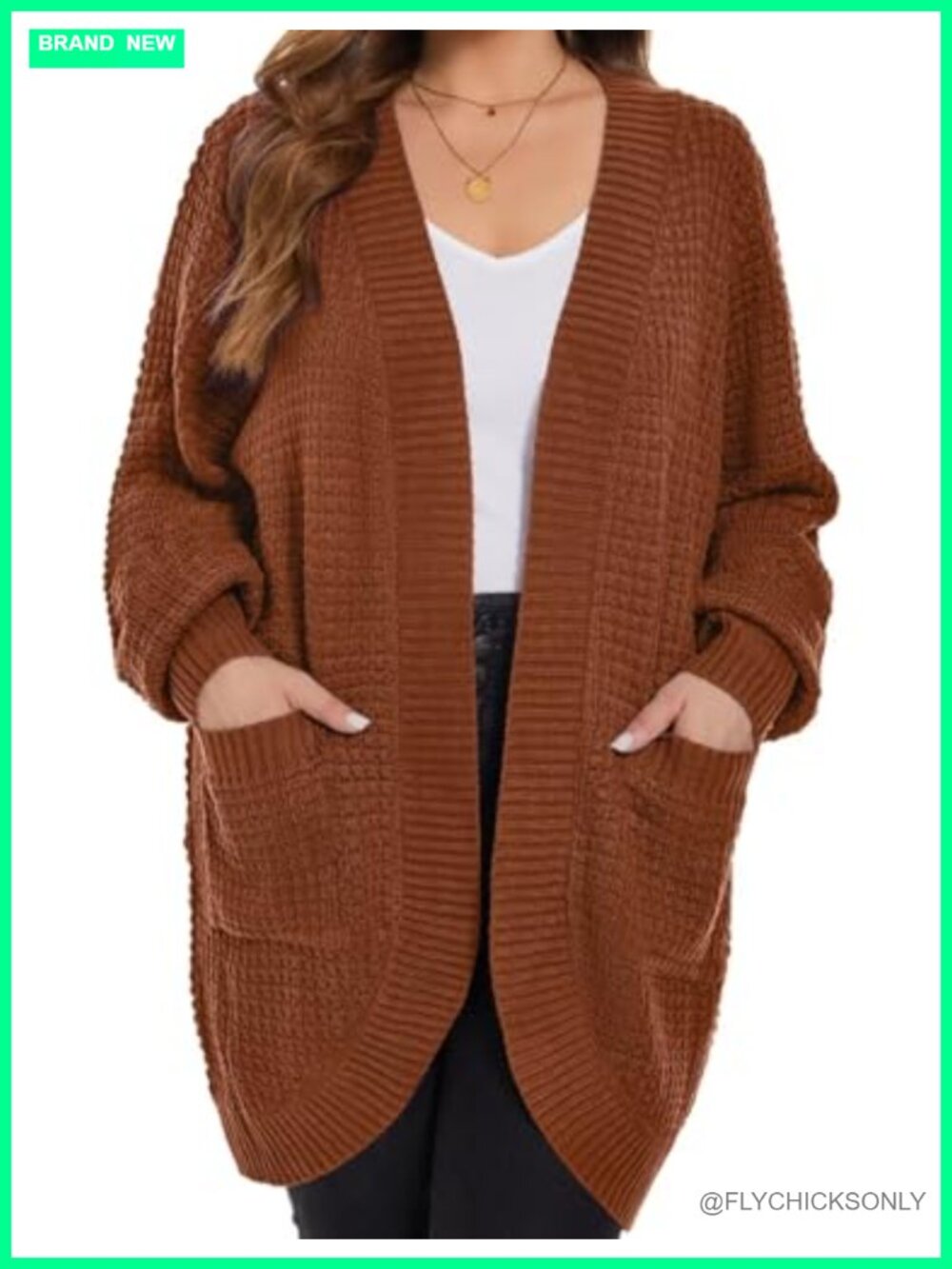 Womens Plus Size Cardigan Waffle Knit Open Front Long Sleeve Sweater